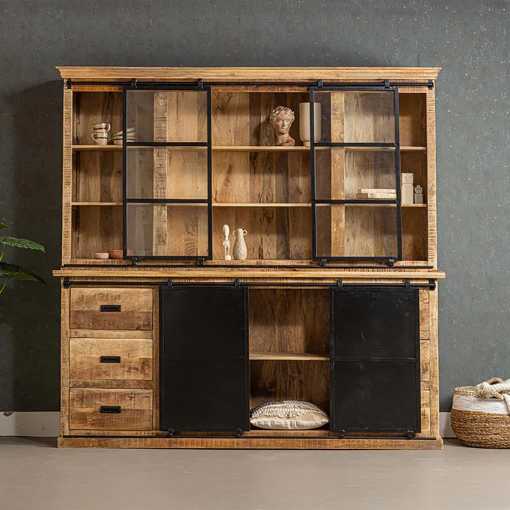 Mangohouten Buffetkast Milan 160 cm met Dubbele Deurtjes Recht