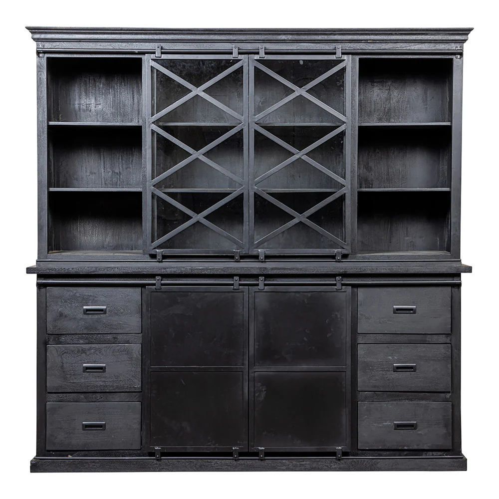 Mangohouten Buffetkast Milan 160 cm met Dubbele Deurtjes X Zwart - Image 2