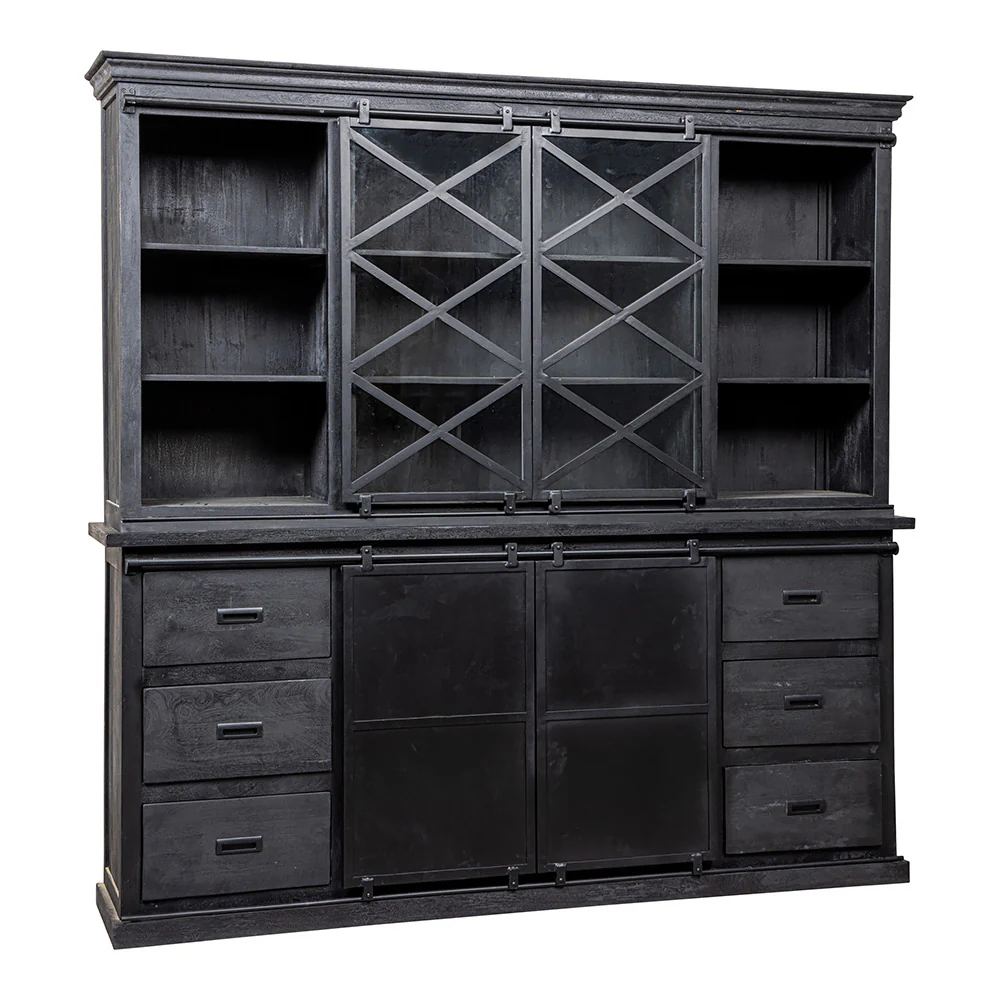 Mangohouten Buffetkast Milan 160 cm met Dubbele Deurtjes X Zwart - Image 3