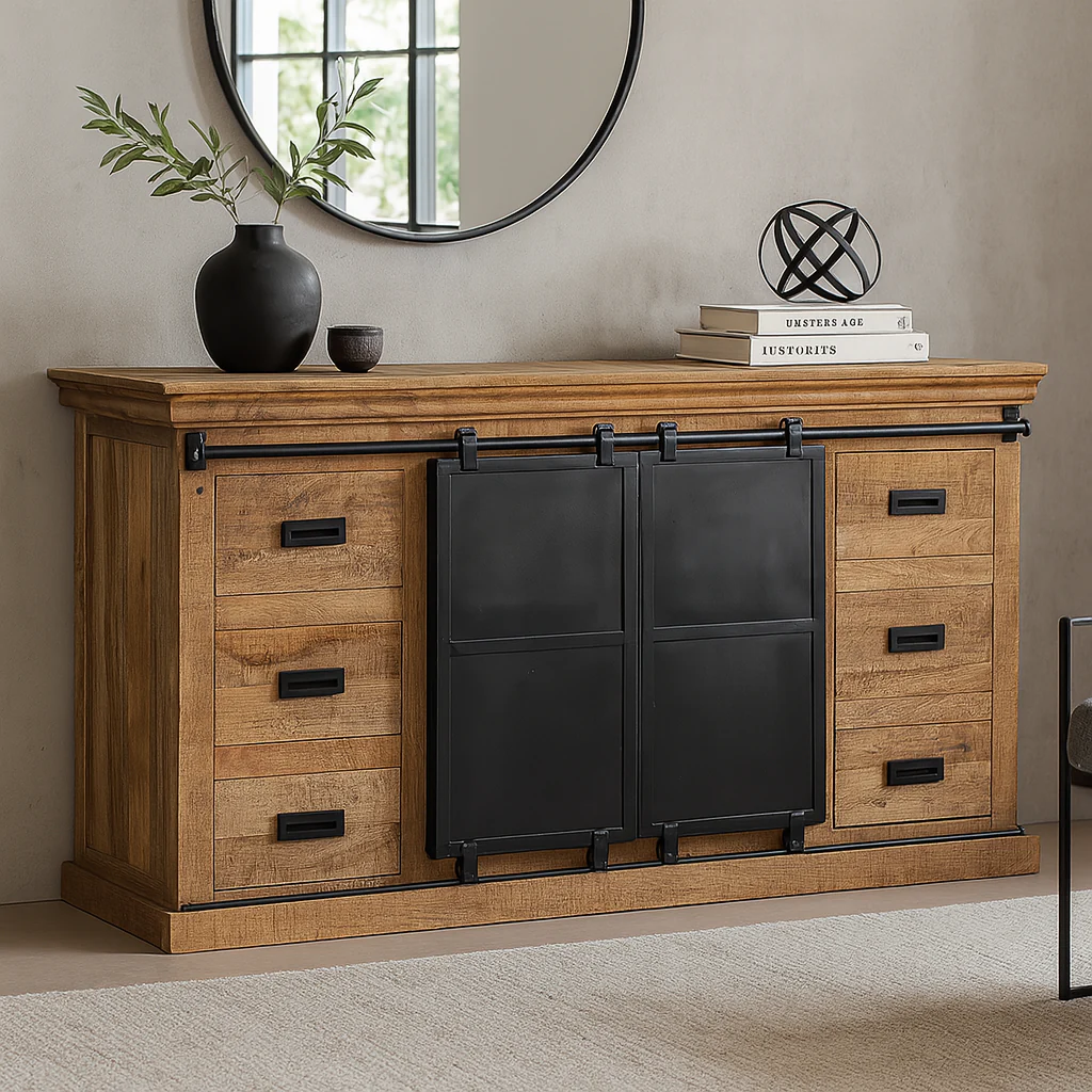 Mangohouten Dressoir Milan 160 cm met Dubbele Deur