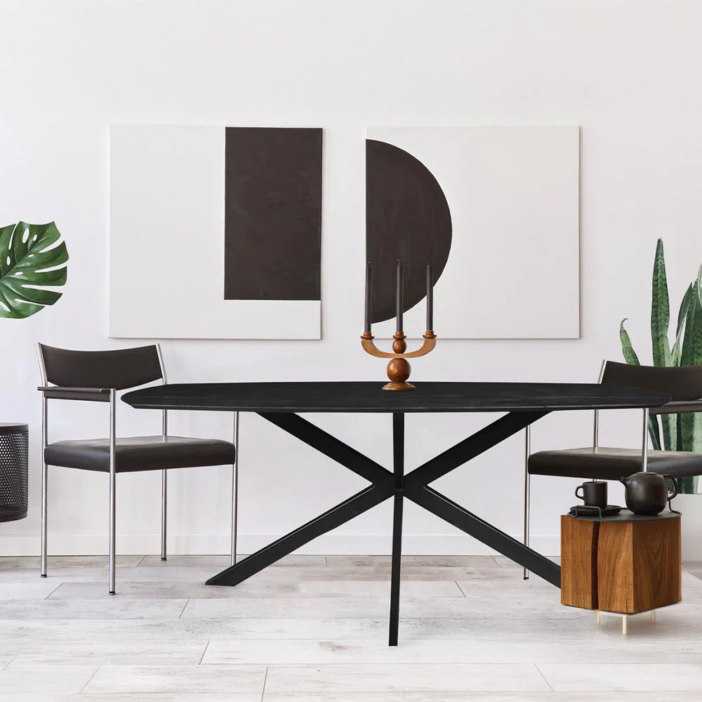 Mangohouten Eettafel Deens Ovaal Tess 160x90 cm Zwart (2,5 cm) - Image 5