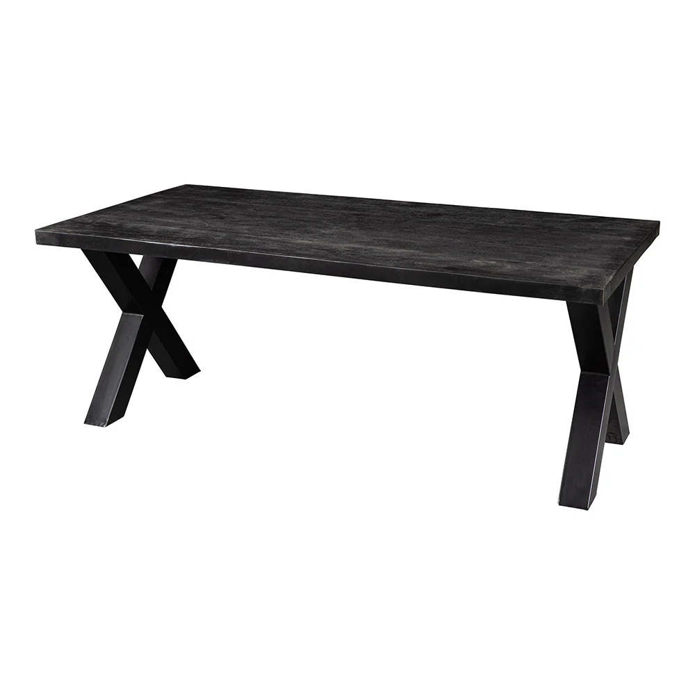 Mangohouten Eettafel Rechthoek Cedric 240x100 cm Zwart (6cm) - Image 4